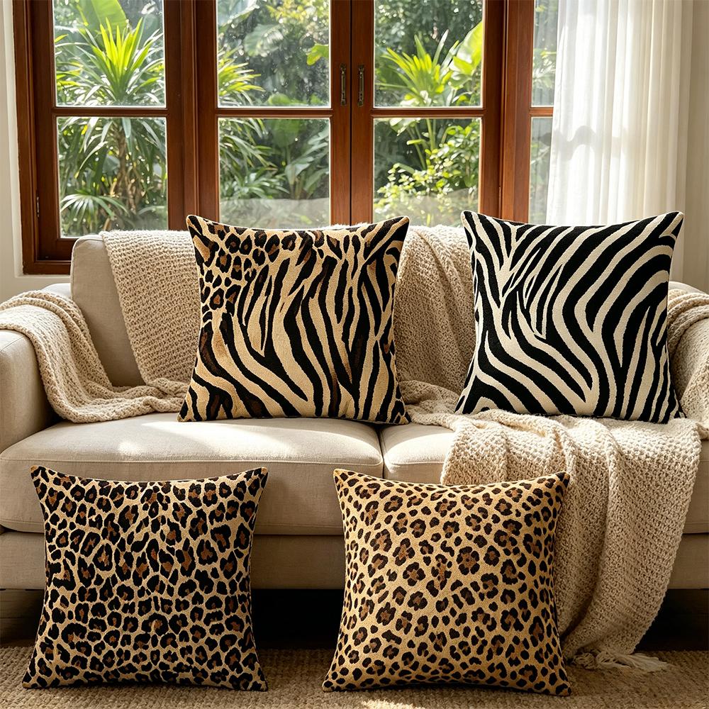 45x45cm Home Decor Animal Print Pillow Cover Leopard Tiger Zebra Cattle Cushion Cover for Living Room Sofa Decor Pillowcase
