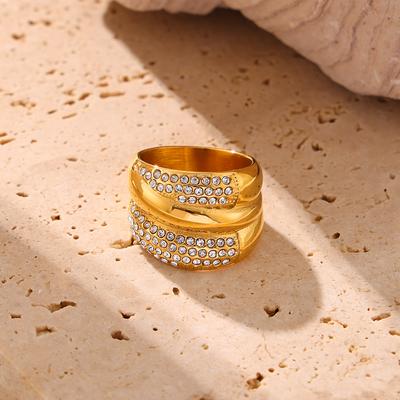 Diamond-Set Multi-Layer Diamond Ring Hip-Hop Design Ring Stainless Steel Plated With 18K Real Gold