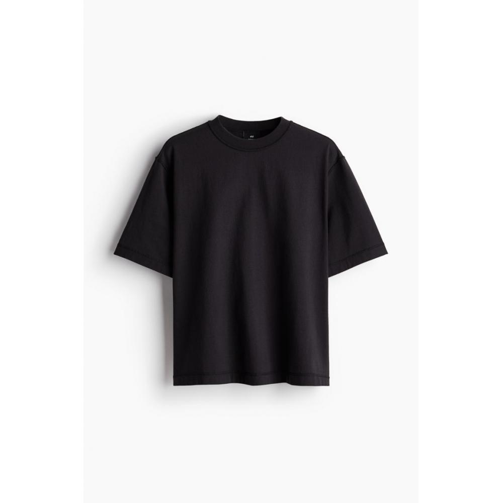 H M Boxy FiT wasHed T sHirT Black