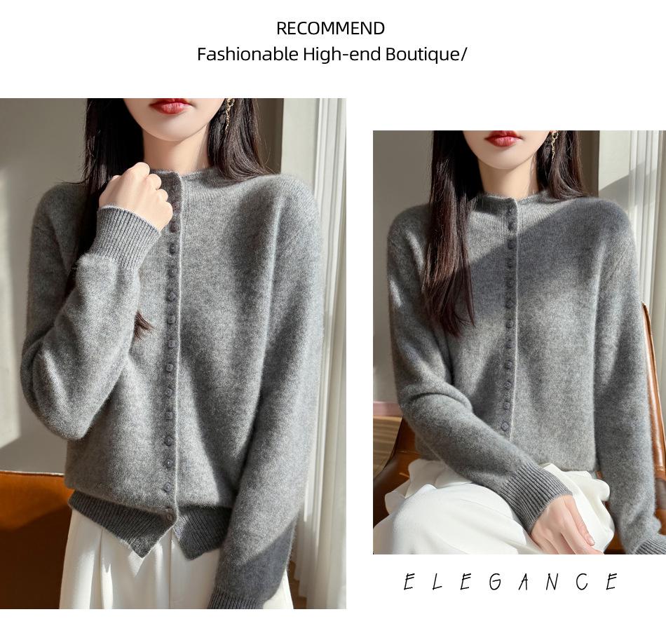 Retro 100% Wool Button-Up Cardigan - Elegant Design for Autumn and Winter