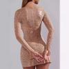 Ohpolly Luxurious Nude Rhinestone Sequin Mini Evening Dress