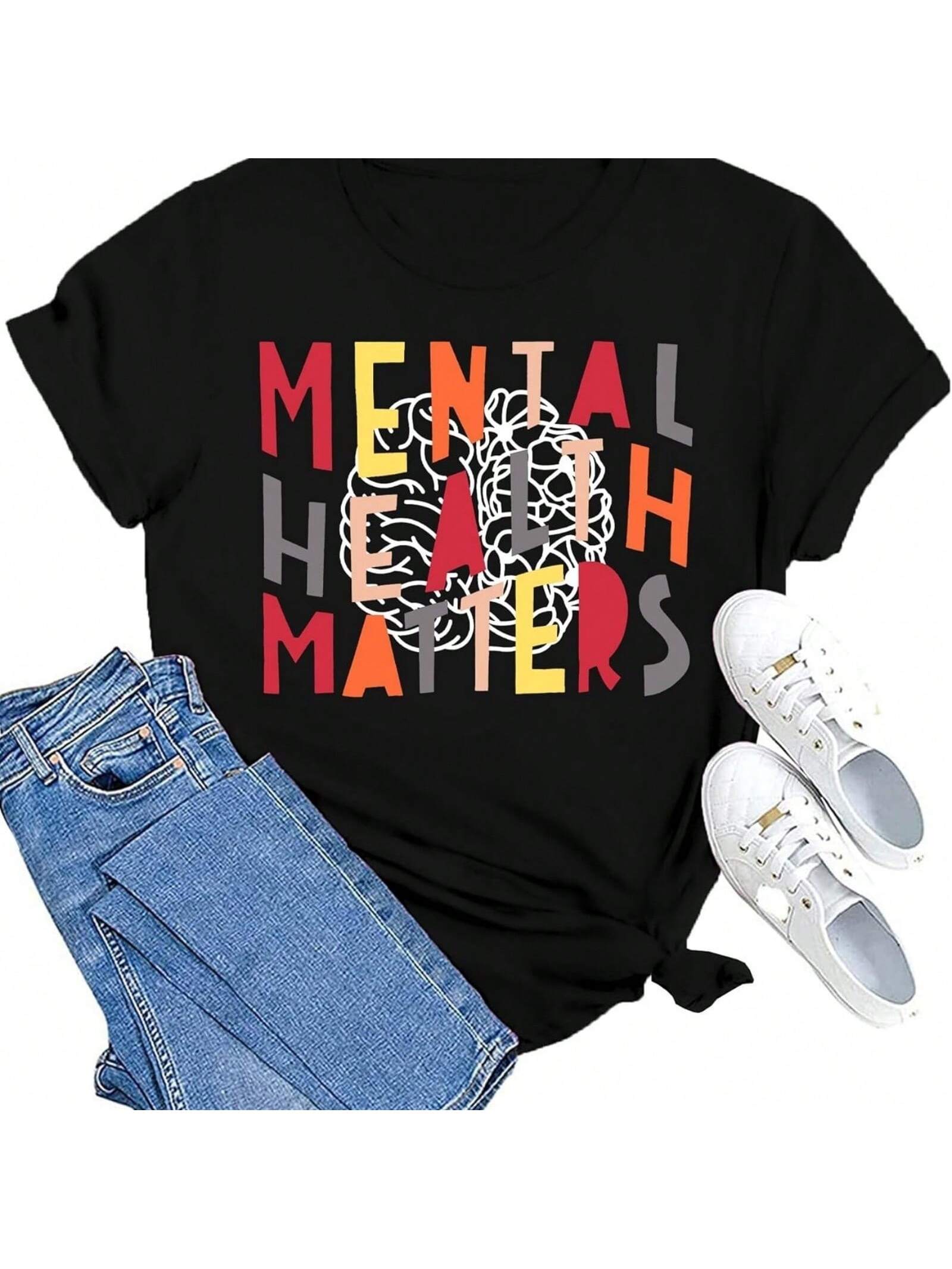 MAIHUN Mental Health Matters Shirt Womens Therapist Psychologist Tshirt Human Brain Illness Awareness Short Sleeve S разноцветный