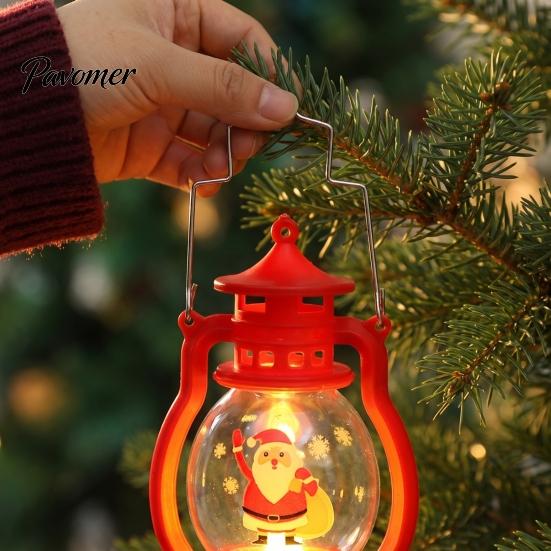 Kids Bedside Night Lamp Christmas Lantern Light, Retro Santa/Snowman/Tree Handheld Oil with Vintage Style Pony Warm LED, Cute Holiday Tabletop Decor,