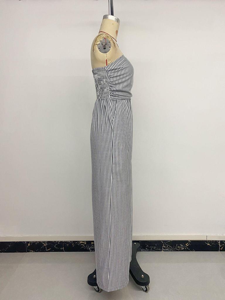 European and American Striped Jumpsuit - 2026 New Style, Ruched Bustier, Sleeveless, Backless for Women.
