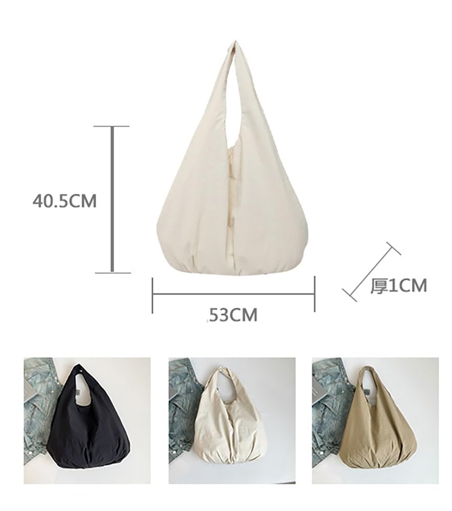 Cedar Eight Large Capacity Boat-Shaped Balloon Bag, Lightweight Canvas One-Shoulder Bag, A4 Compatible, Mother's Bag (White)