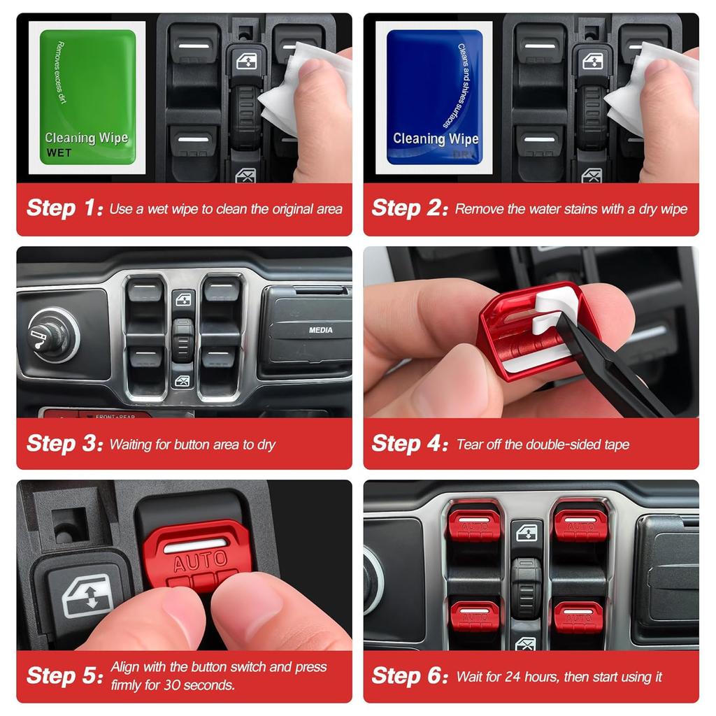 4PCS Premium Aluminum Window Decorative Switch Ring Trims Button Cover Set for Jeep Wrangler JL JLU 2018-2025 2026 & Gladiator JT -2026 Accessories -