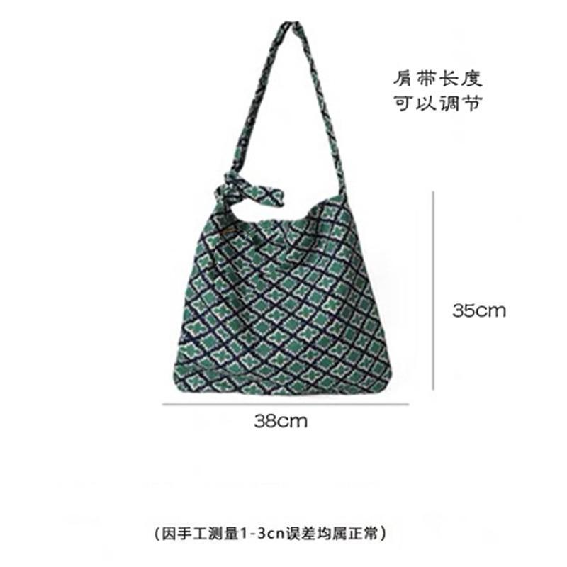 Niche Design 2024 New Retro Green Diamond-checked Corkwick Flannel Bag Women's Cross-body Shoulder Large Capacity