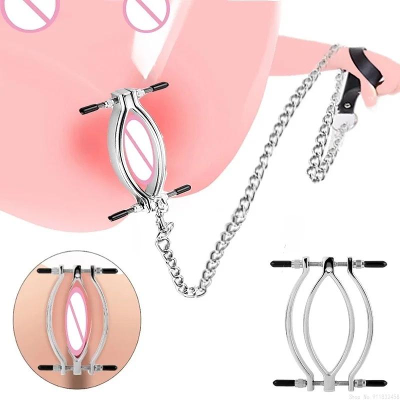 Labia Spreader Strap with Clamp Clip Onto Clitoris Spread Pussy Open Vagina Stimulator  Bondage Nipple Sucker Sex Toys Slave
