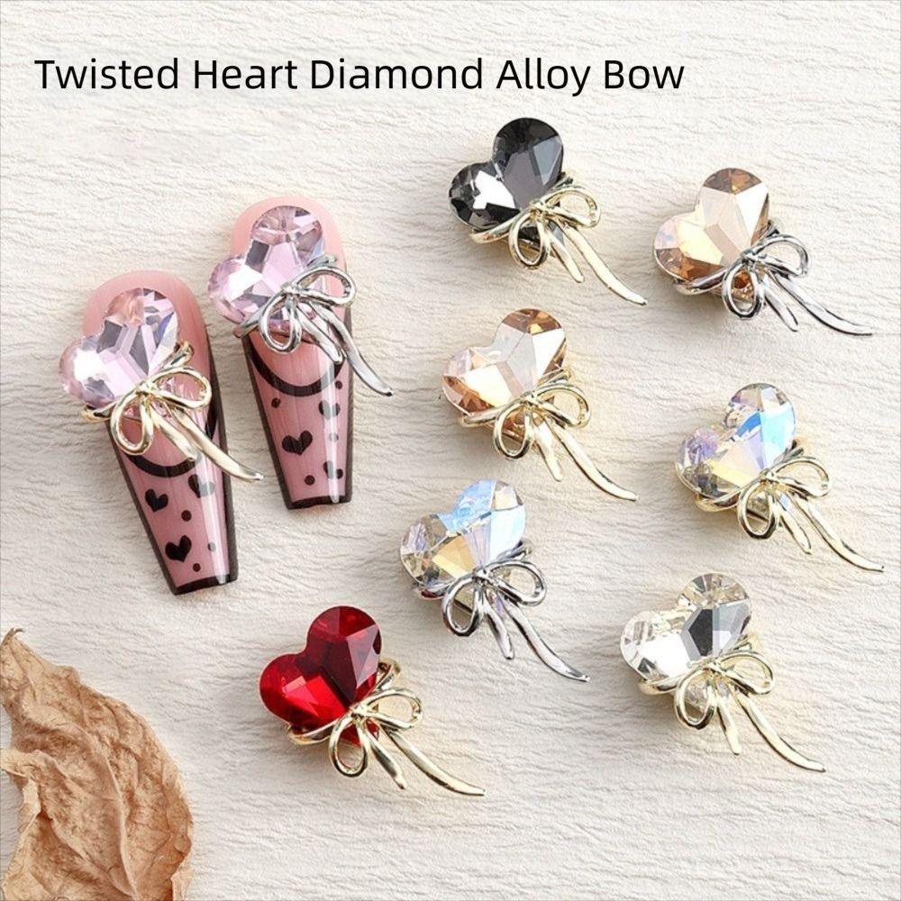 10PCS Crooked Heart Nail Art Charms Translucent Nail Jewelry Manicure Charms  DIY Decoration