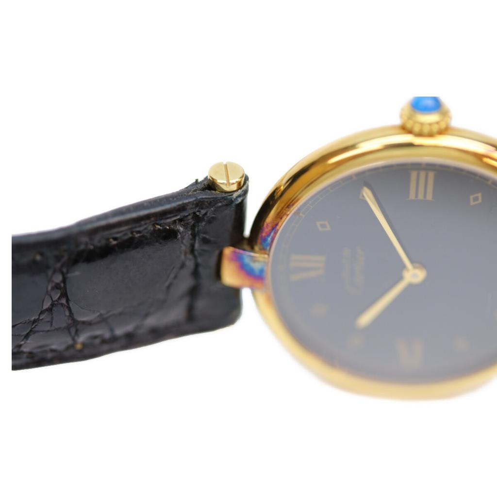 Cartier 925 Must Vermeil LM Schwarzes Zifferblatt QZ Lederuhren Schwarz / Goldgebraucht