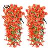 Water-free Flower Decor Artificial Flowers for Outdoor, Fake Hanging Morning Glory with Eucalyptus Leaves, UV No Maintenance Resistant Faux