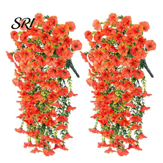Water-free Flower Decor Artificial Flowers for Outdoor, Fake Hanging Morning Glory with Eucalyptus Leaves, UV No Maintenance Resistant Faux