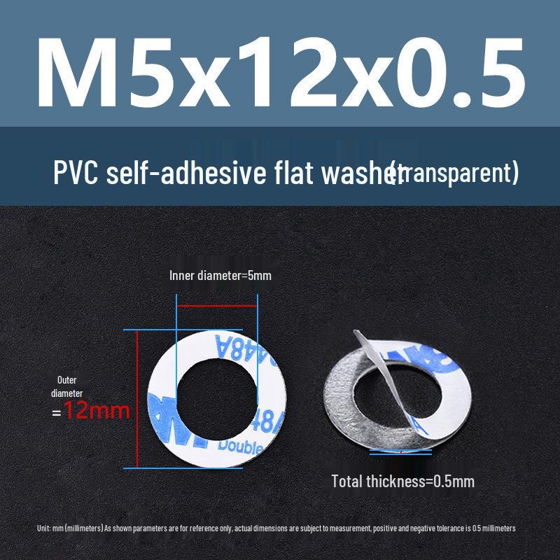 Yigu Transparent PVC Adhesive Flat Washer - Plastic Round Ring M2M3M5, Single-Sided Adhesive Screw Washer