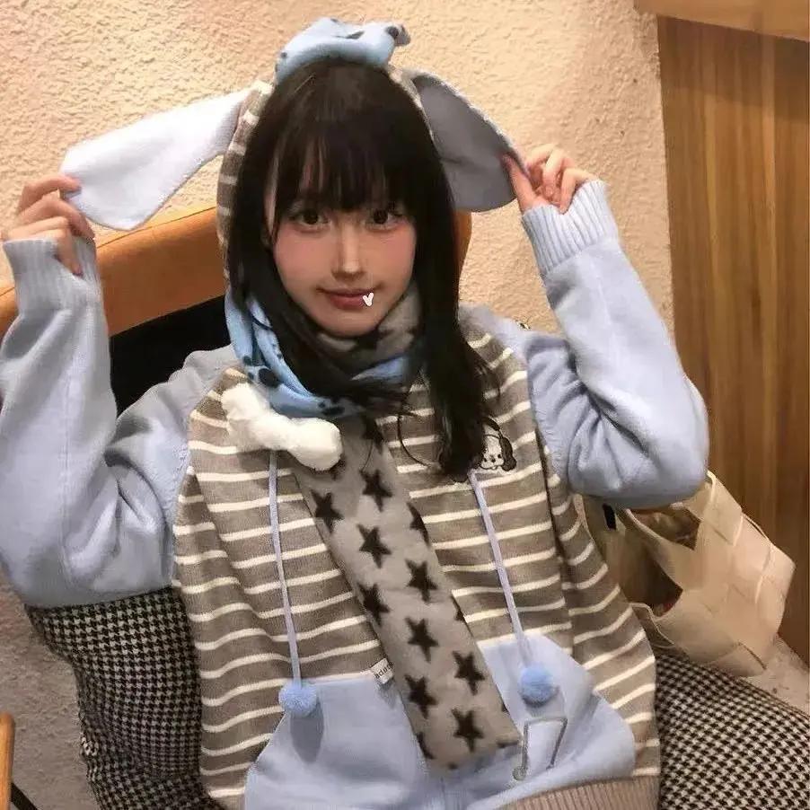 Y2K Star Scarf Vintage Plush Cashmere Longer Scarf Wome Neck Warmer Bone Ornaments Cute Puppy Paw Accessories JK Accessrioes