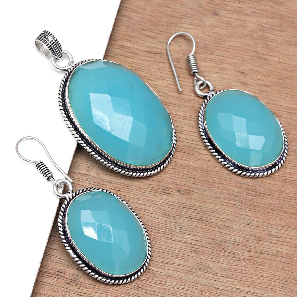 Necklace Chalcedony Natural  Beads Blue 20" Cts Round Sterling