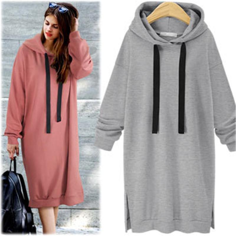 Tooxika Women's Autumn and Winter New Casual Hooded Long-sleeved Solid Color Mid-length Sweatshirt