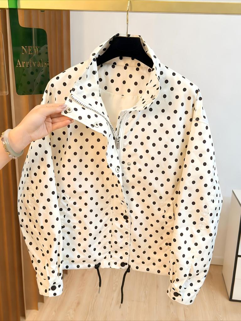 Women's Casual Jacket with Random Printed Polka Dot Jacket for Spring and Autumn New Styles, Comfortable and Versatile, Girlish Style Fashion Jacket
