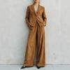 Europäisch-Amerikanisches Damen Herbst Winter 2-teiliges Set Kunstwildleder Ein-Knopf-Blazer High Waist Kordelzug Weite Hosen Lässiger Anzug