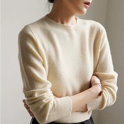 Classic Round Neck Long Sleeve Sweater Women Pullover Autumn Winter Thin Base Layer Loose Fit