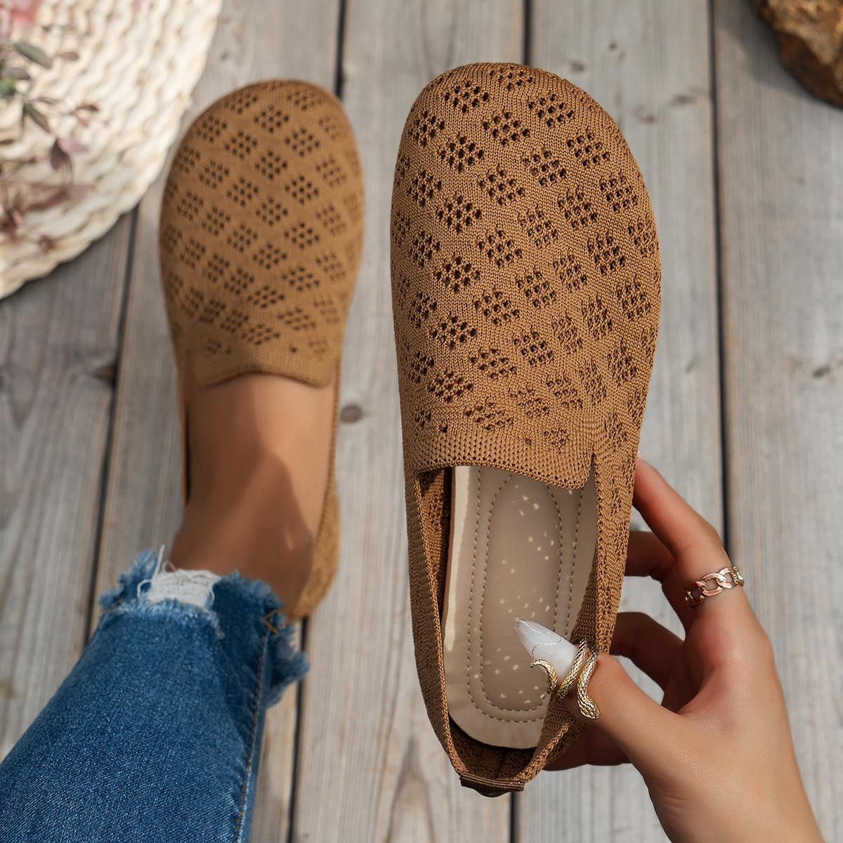 

Осенние новые однобортные туфли Flyknit, дышащие женские повседневные вязаные туфли 43 коричневый