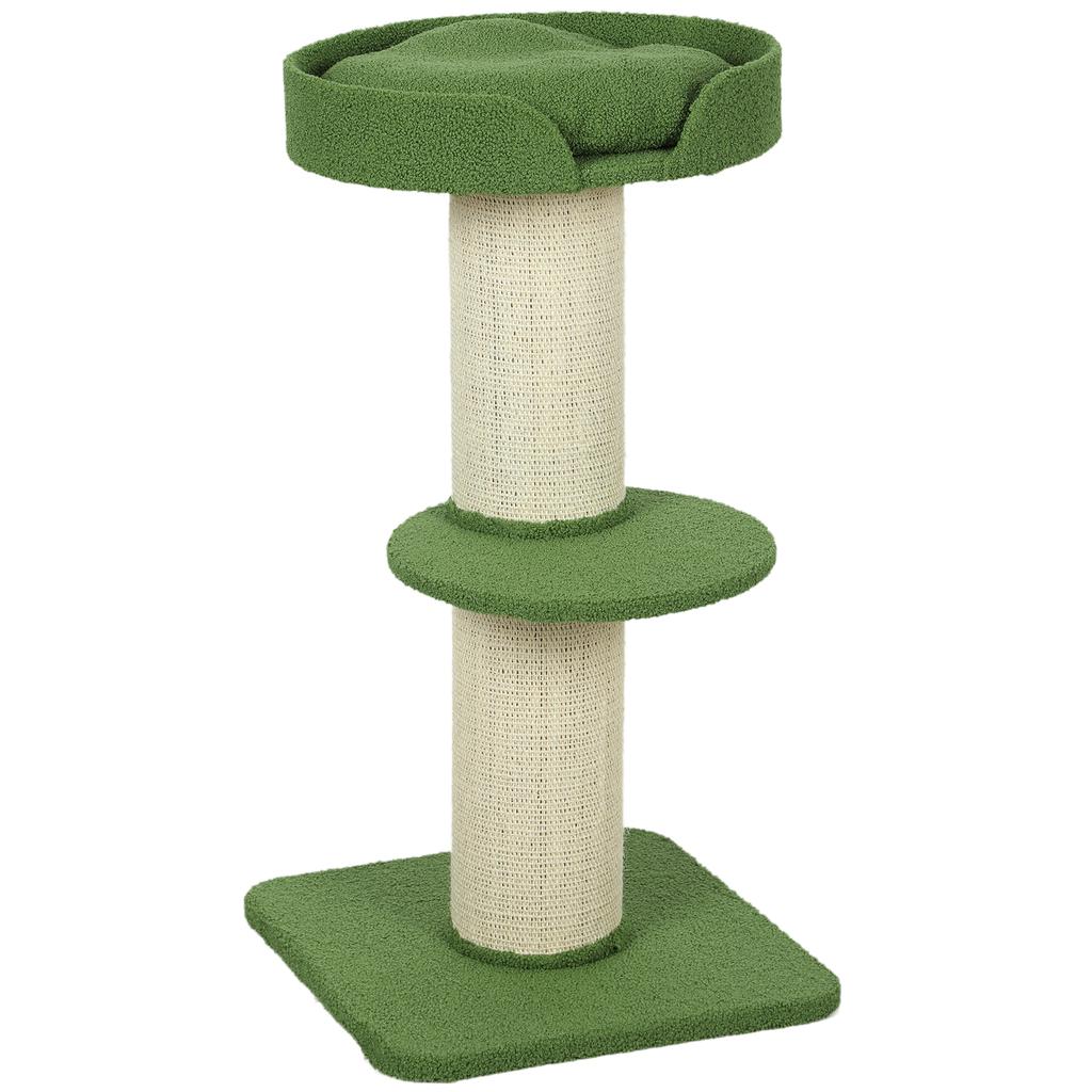 Cat Tree with Scratching Post, Activity Center, Platforms, Cushion, 45 x 45 x 91 cm, Green and Beige