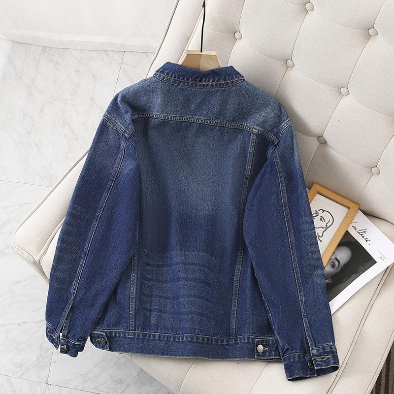 Jachetă de denim vintage de primăvară și toamnă Topuri de talie înaltă pentru femei, lungime mijlocie, largi, mai mari