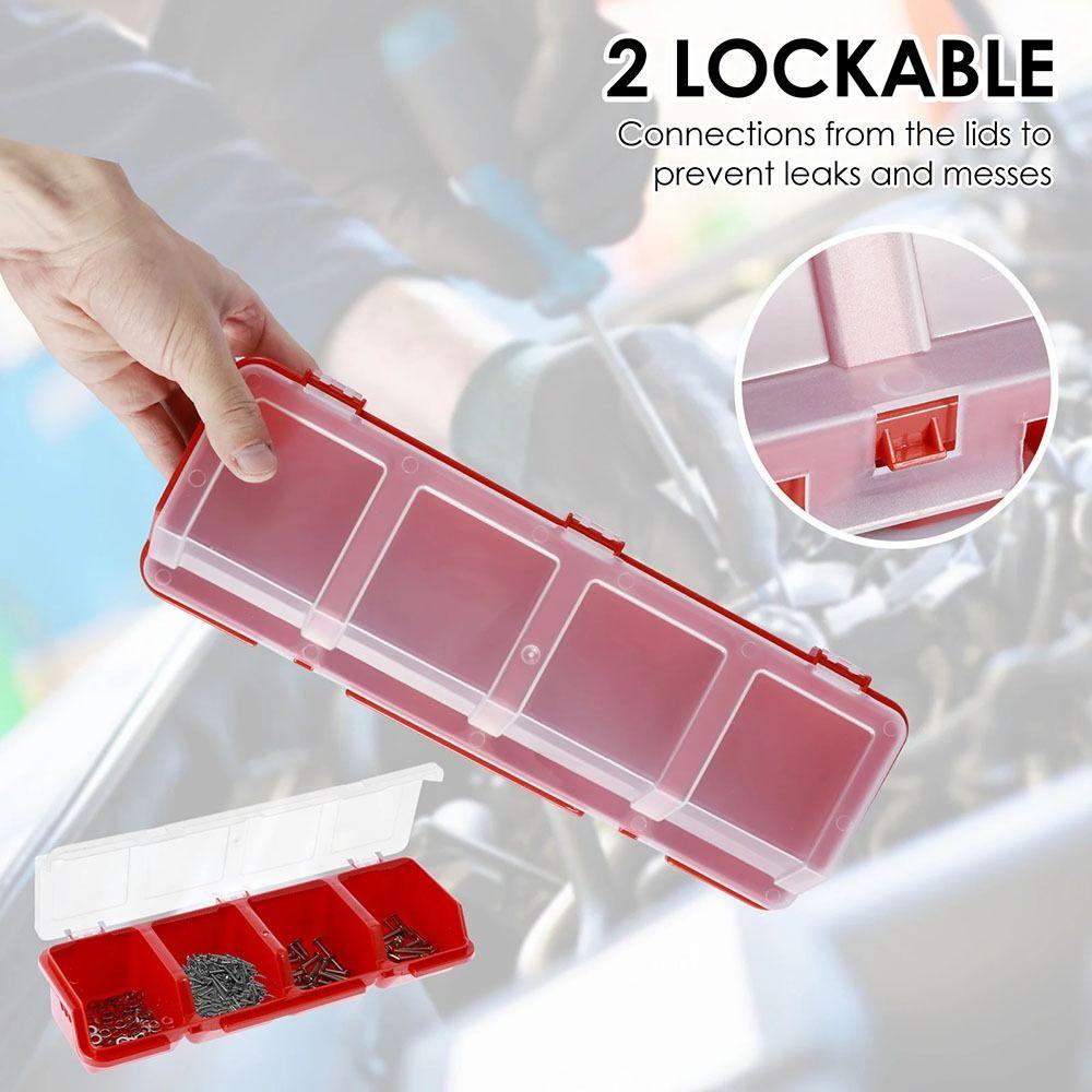 1Pcs Durable 4 Compartments Parts Storage Box Blue Red with Lid Screw Organizer Box Display Plastic Tool Part Container Bin
