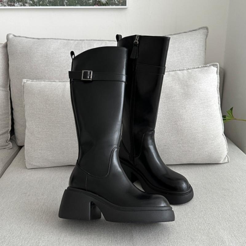 Desire Rose Women Platform Long Boots With Belt Decoration Leather Boots