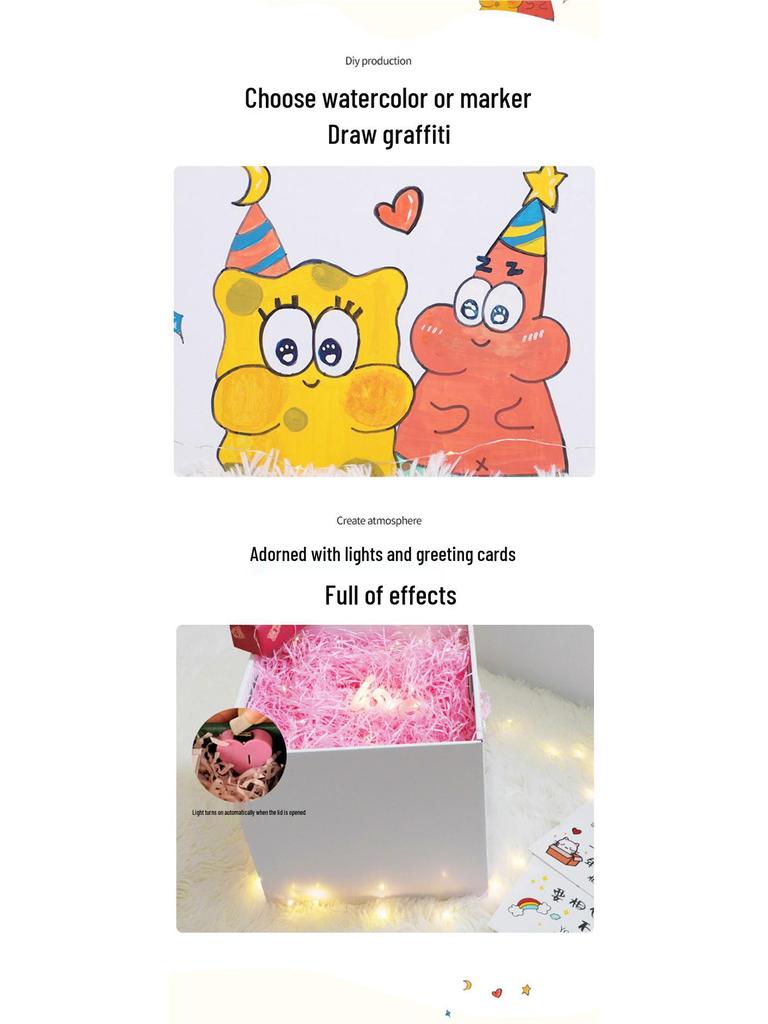 White Cardboard Surprise Gift Box for Birthday