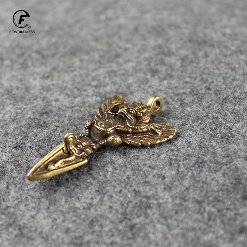 Retro Copper Tibetan Supplies Exquisite Roc Garuda Golden-Winged Peng Bird Vajra Amulet Pendant Charm Keychains Tea Deedle