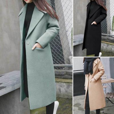 Women Winter Coat Midi Length Loose Solid Color Cardigan Pockets Thermal Single