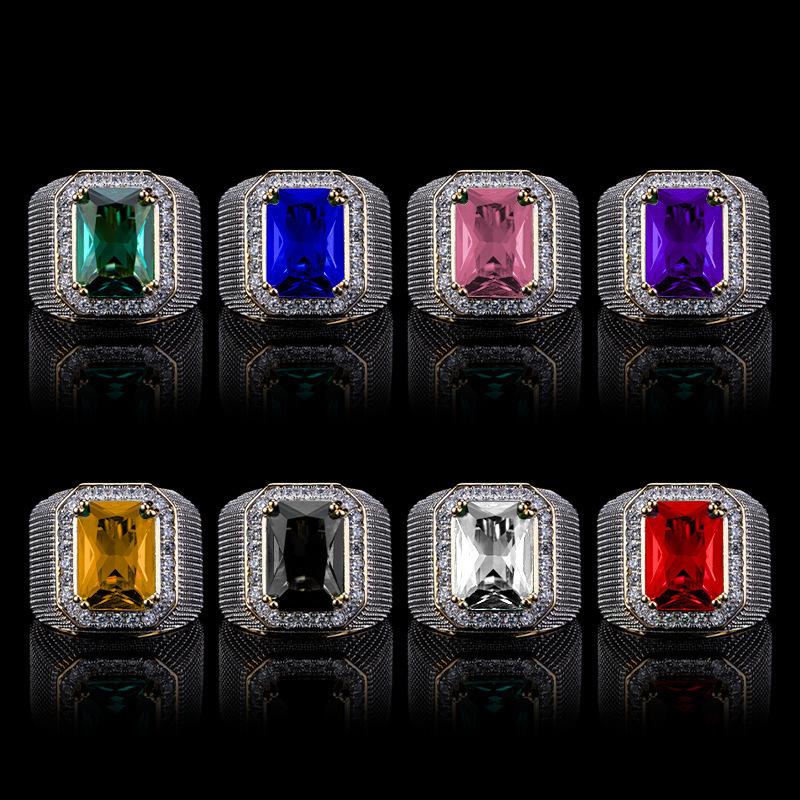 Hip-Hop Style Zircon Ring, Luxury Personality Emerald Men'S And Women'S Ring Jewelry Batch