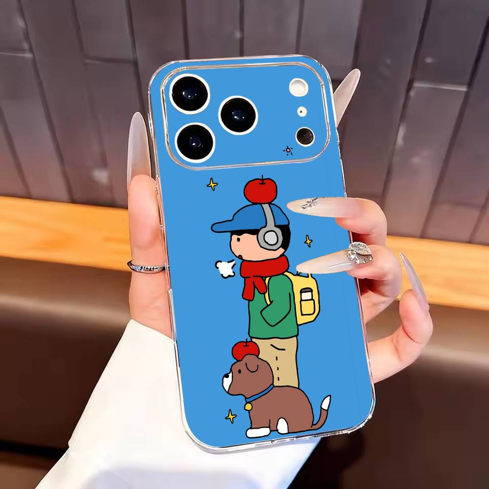 Cute Cartoon Couple Phone Case For iPhone17,16,15,14,13,12,11 Plus,Pro Max Soft Transparent Cover