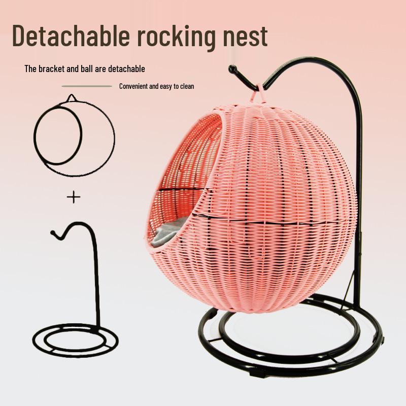 Cozy Rattan Cat Hanging Basket - Washable, Semi-Enclosed, All-Season Cat Bed for Winter Warmth