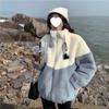 Women's Lambswool Patchwork Jacket - Autumn/Winter 2025, Loose Fit, Thick Cotton, Korean Style for Junior/High School Students