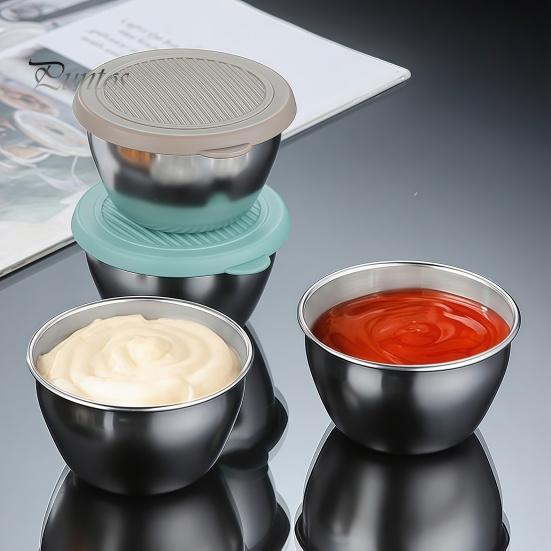 Reusable Dressing Containers for Work Stainless Steel Sauce Cup with Silicone Lid, Small Easy Clean Kids Condiment Container, Dipping Bowl Travel And
