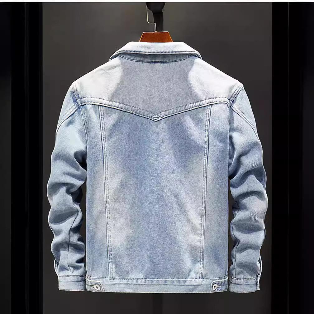 Autumn and Winter Plus Size Jacket Men's Denim Loose Casual Jacket Washed Lapel Jacket Top Men