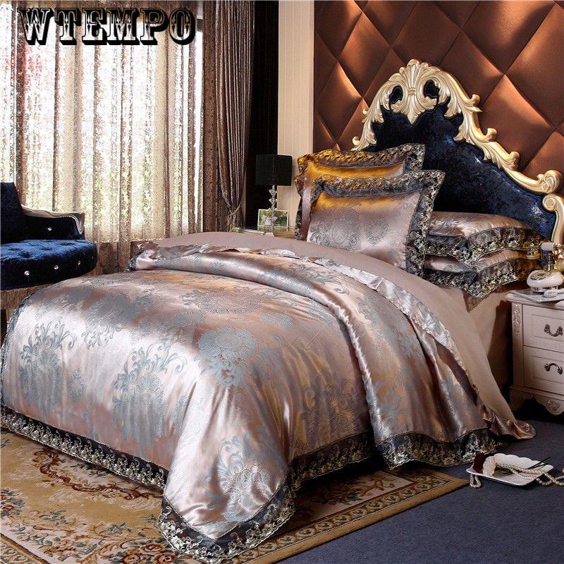 Buy 4pcs Luxury Jacquard Bedding Set Queen Size Bed Linen Silk Cotton ...