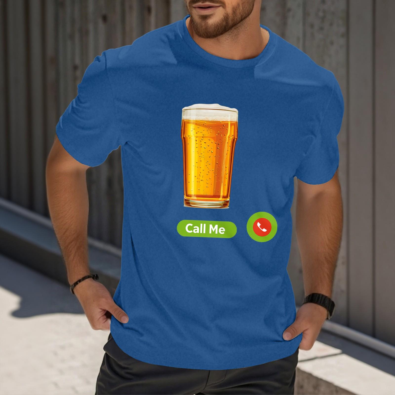 

Мужская повседневная футболка с круглым вырезом и короткими рукавами с принтом L синий