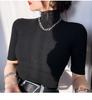Elastic Slim Cotton Turtleneck T Shirts For Women Casual Short Sleeve Tee