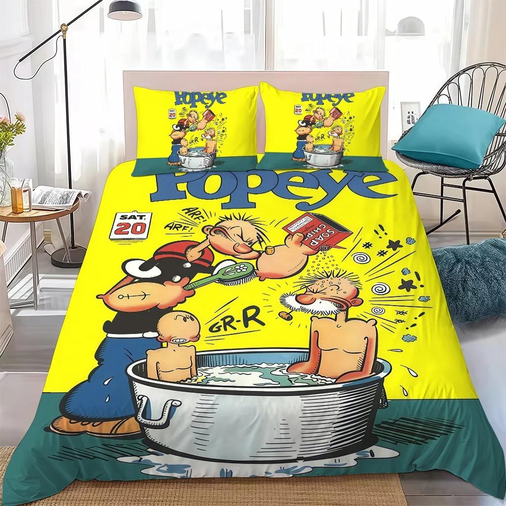 Exquisites Süßes Cartoon P-popeye Bettwäsche-Set Kinder Bettbezug Kissenbezug Jugend Kinder Mädchen Jungen Geschenk Schlafzimmer Dekoration 135x200cm