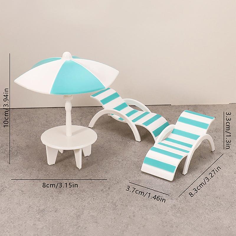 Mini Sun Umbrella, Double Beach Chair Set, Miniature Handicrafts, Toy House Decoration, Micro Landscape Ornaments