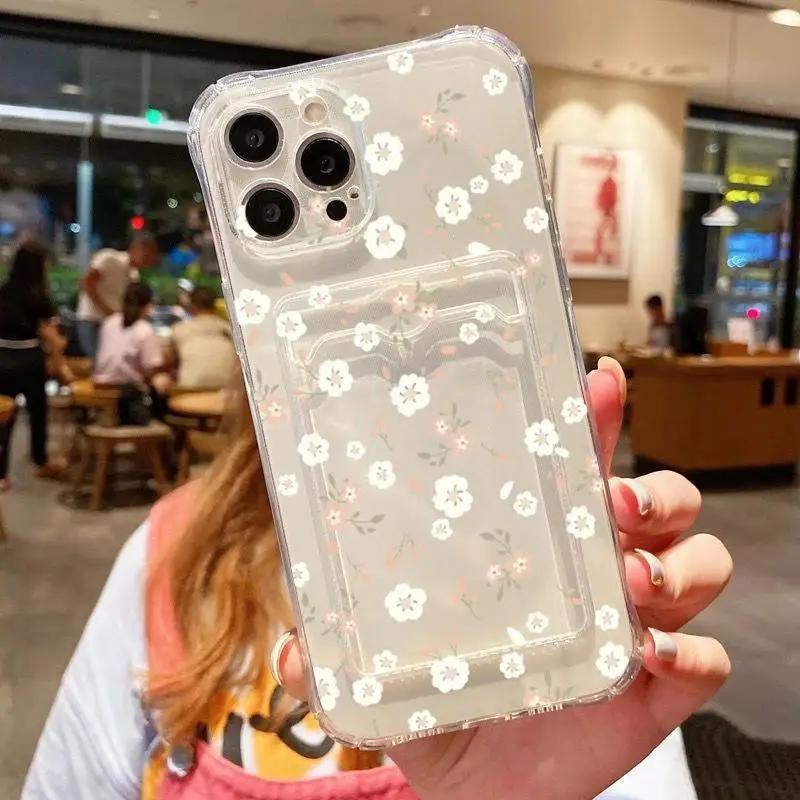 Smile Daisy Flower Case For Iphone 16 Pro Max 11 12 13 14 15 Pro Max 16 Plus X XS XR XS Wallet Card Holder Slot Bag Clear Cover
