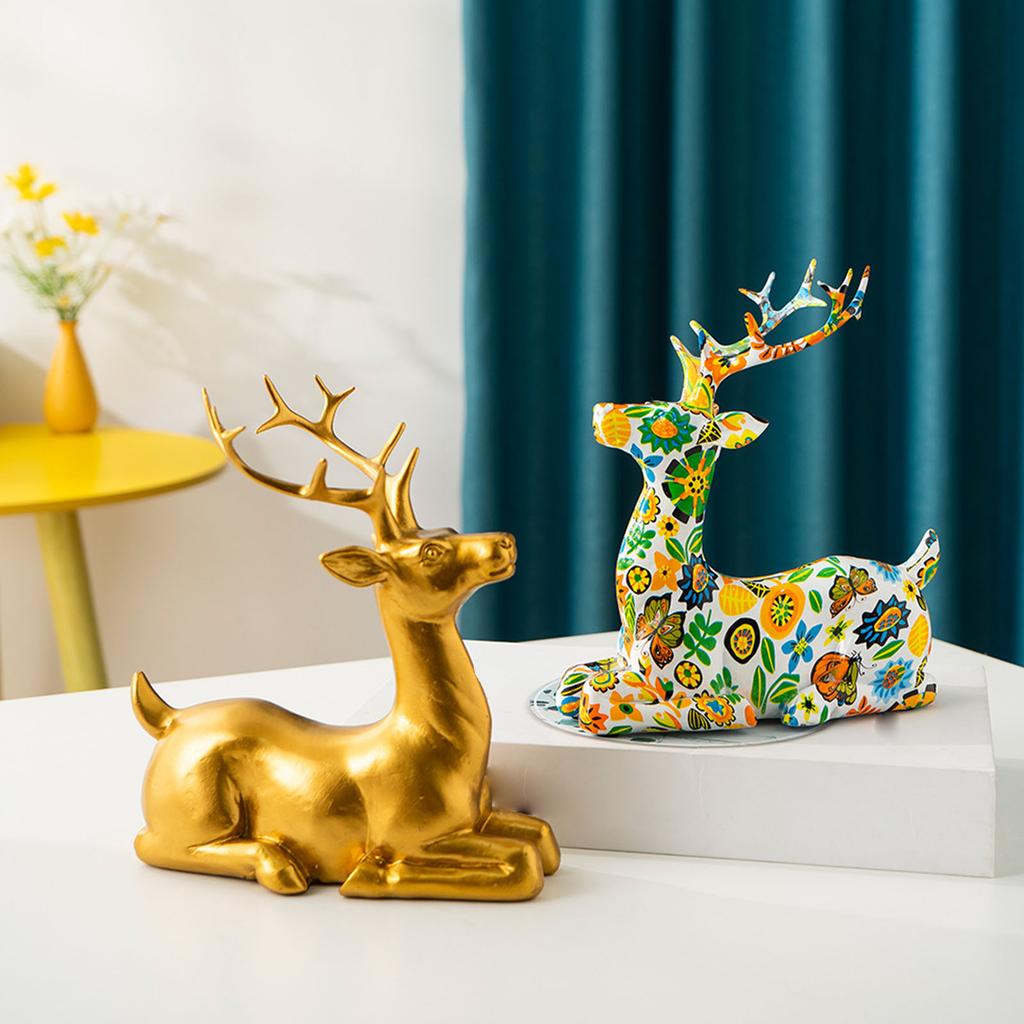 Christmas Golden Reindeer Figurine Resins Deer Sculpture Ornament for Indoor Home Office Tabletop Bookshelves Decors