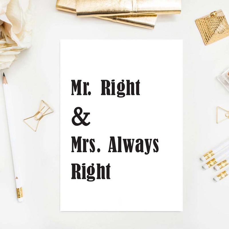 

Мистер. Райт и миссис. Всегда правильно, скандинавский стиль, пара, декоративная живопись, письмо, спальня, комната, холст, картина, домашний декор, настенное искусство 21*30cm