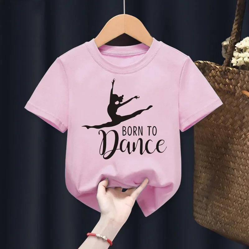 

Cute Dance Printed Children s Round Neck T-shirt Pink Short Sleeve with A Base Shirt Kids Clothes TOPS TEE Polyester Fabric 100