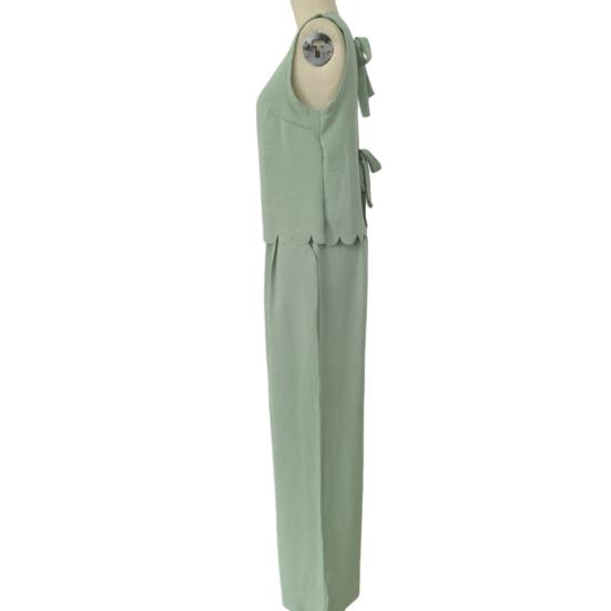 Damen 2-teilige Outfits Sommer Ärmellos Bindeband am Rücken Oberteil und Weite Beinhosen Sets Lässig Urlaubs Loungewear Passende Sets