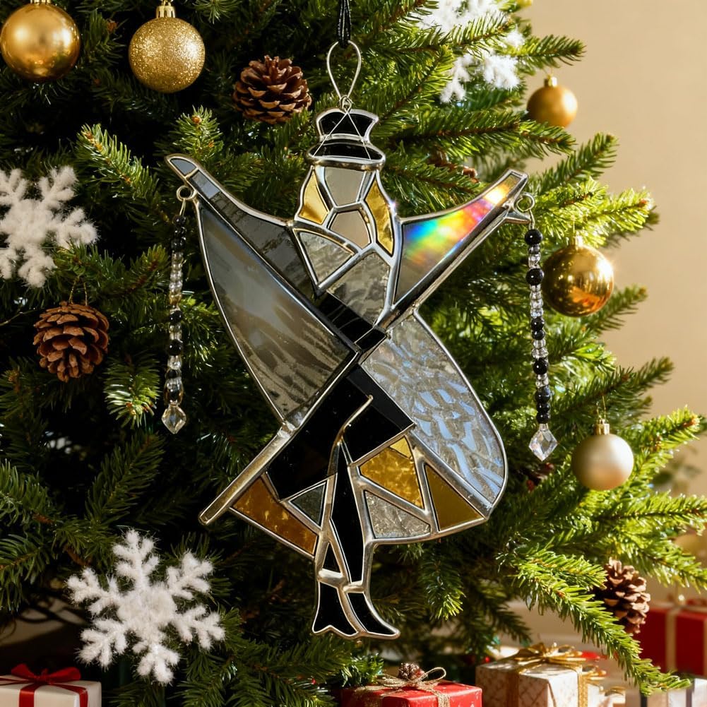 Dancing King Pattern Stained Glass Spinner Memphis Melody Spinner Kinetic Acrylic Hanging Decor Colorful Kinetic Garden Ornament for Window