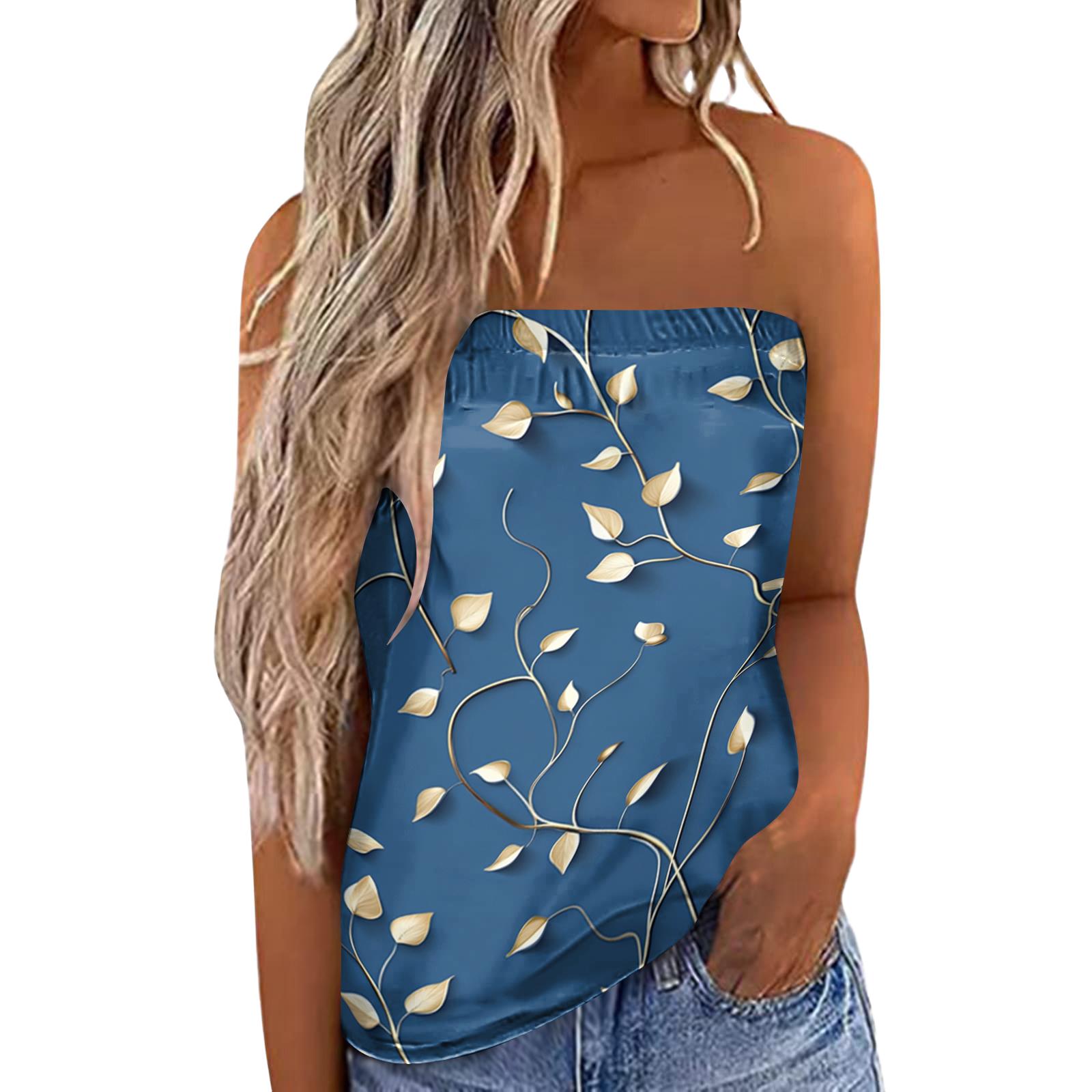 

Women s Summer Sexy Strapless Off-Shoulder Elastic Band Floral Print Top XL
