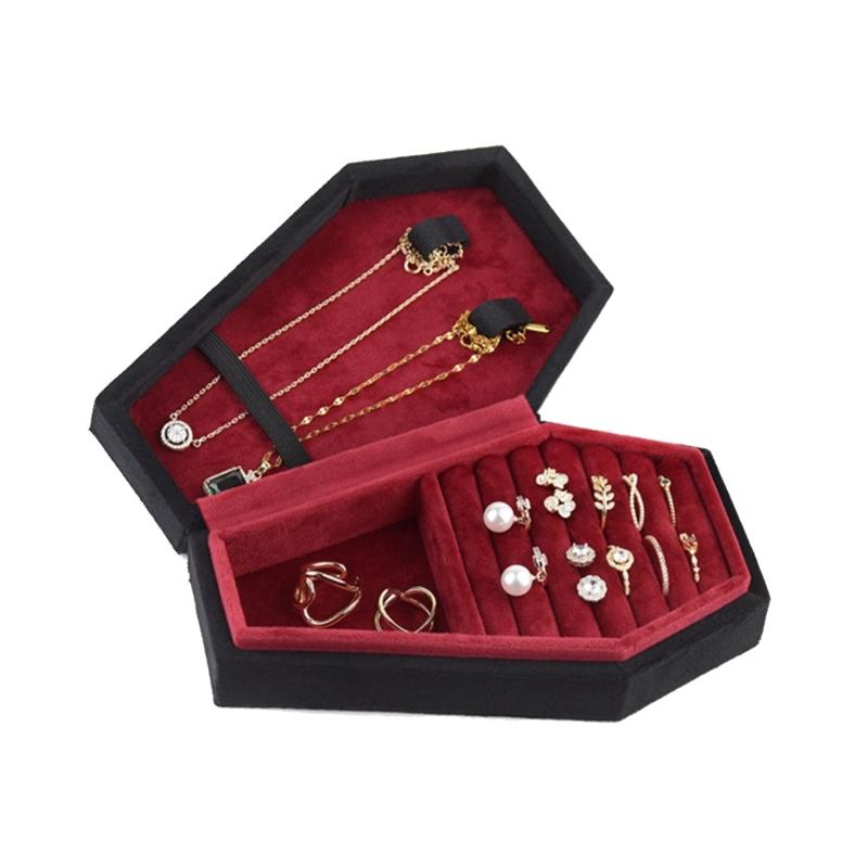 Coffin Shape Jewelry Display Box Portable Jewelry Organizer Box Necklace Earring Display Case Rings Holder Trinket Box